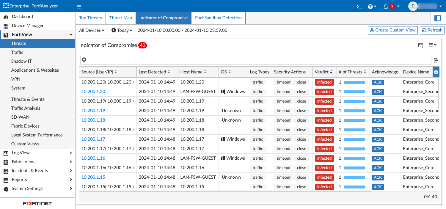 Indicator of Compromise log types and custom view 7.4.2 FortiAnalyzer